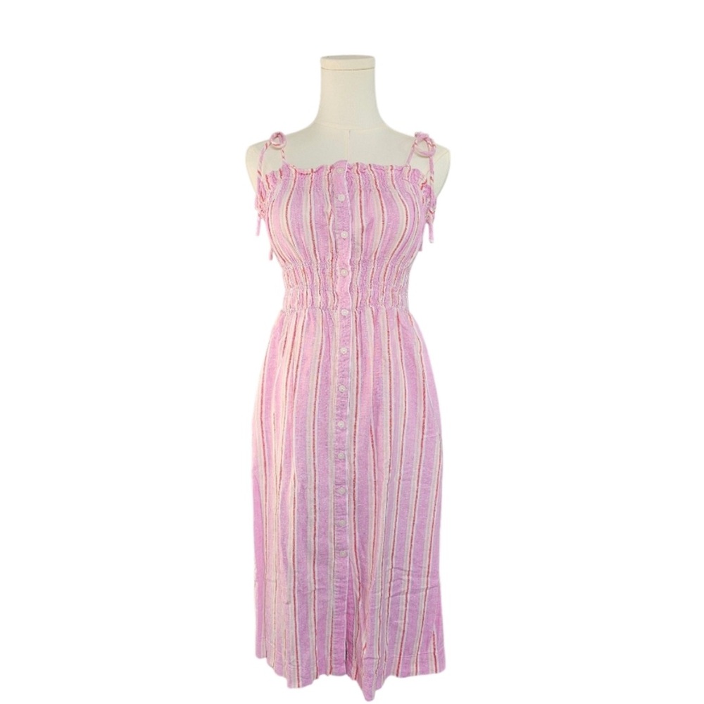 Pink Striped Smocked Sundress with Tie Straps